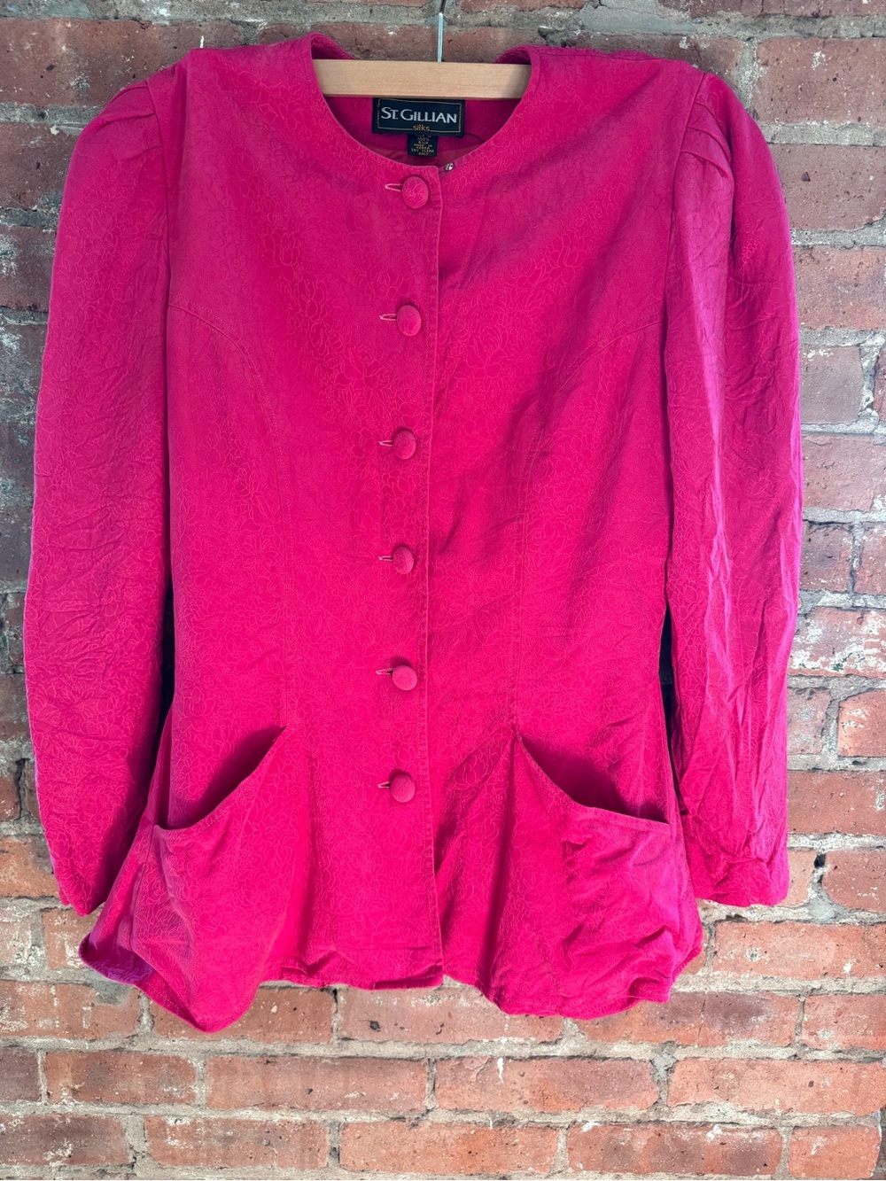 St. Gillian 100% Silk Vintage Textured Button-Front Blazer